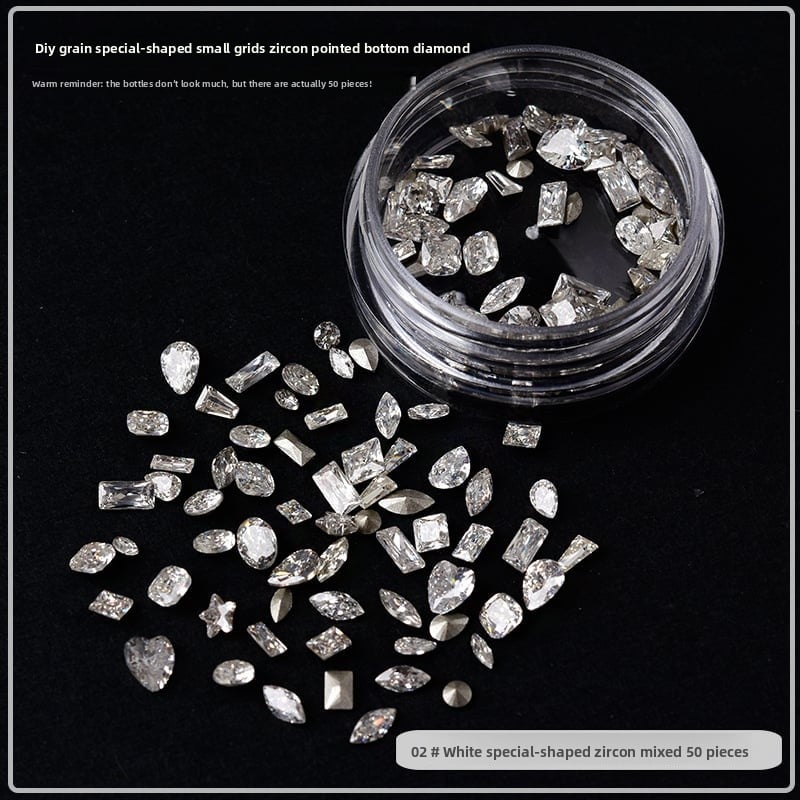 Nail Art mini Small Zircon Plated Bottom Super Flash Shaped White Pointed Bottom Micro Zirconium Mixed Color Diamond Light Luxury Nail Jewelry