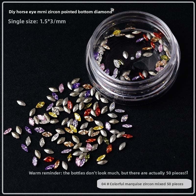 Nail Art mini Small Zircon Plated Bottom Super Flash Shaped White Pointed Bottom Micro Zirconium Mixed Color Diamond Light Luxury Nail Jewelry