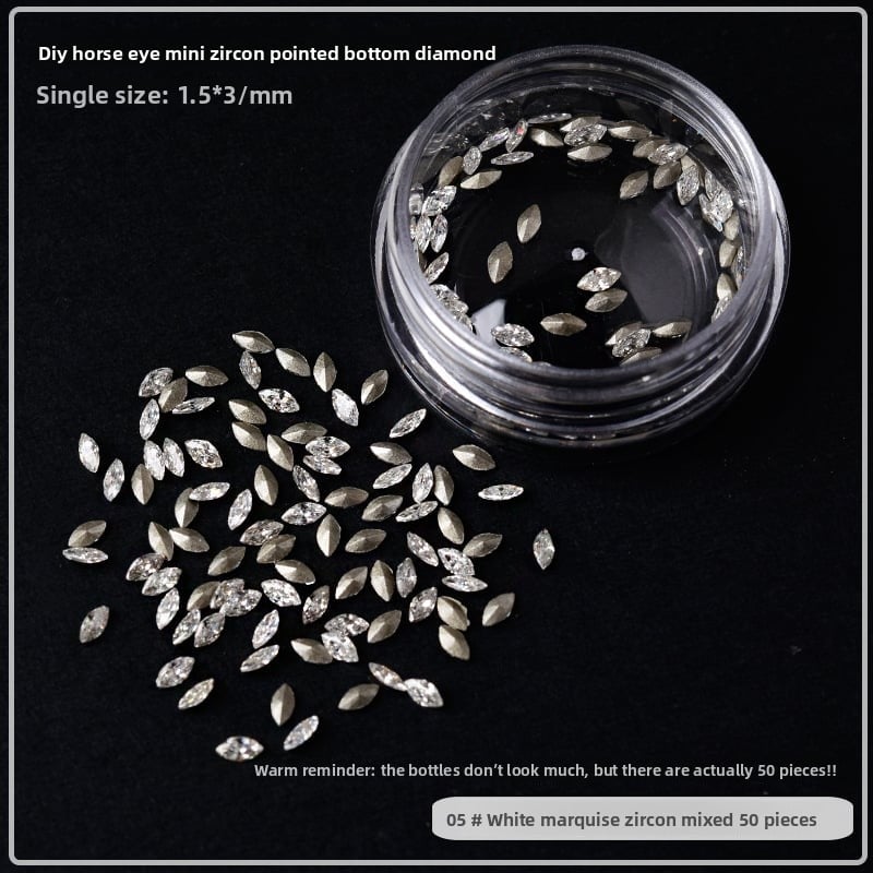 Nail Art mini Small Zircon Plated Bottom Super Flash Shaped White Pointed Bottom Micro Zirconium Mixed Color Diamond Light Luxury Nail Jewelry